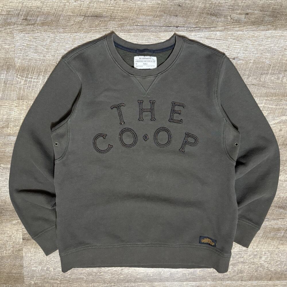 REI Co-op Crewneck Sweatshirt Men's M Army Green Fleece Pullover Logo Outdoor